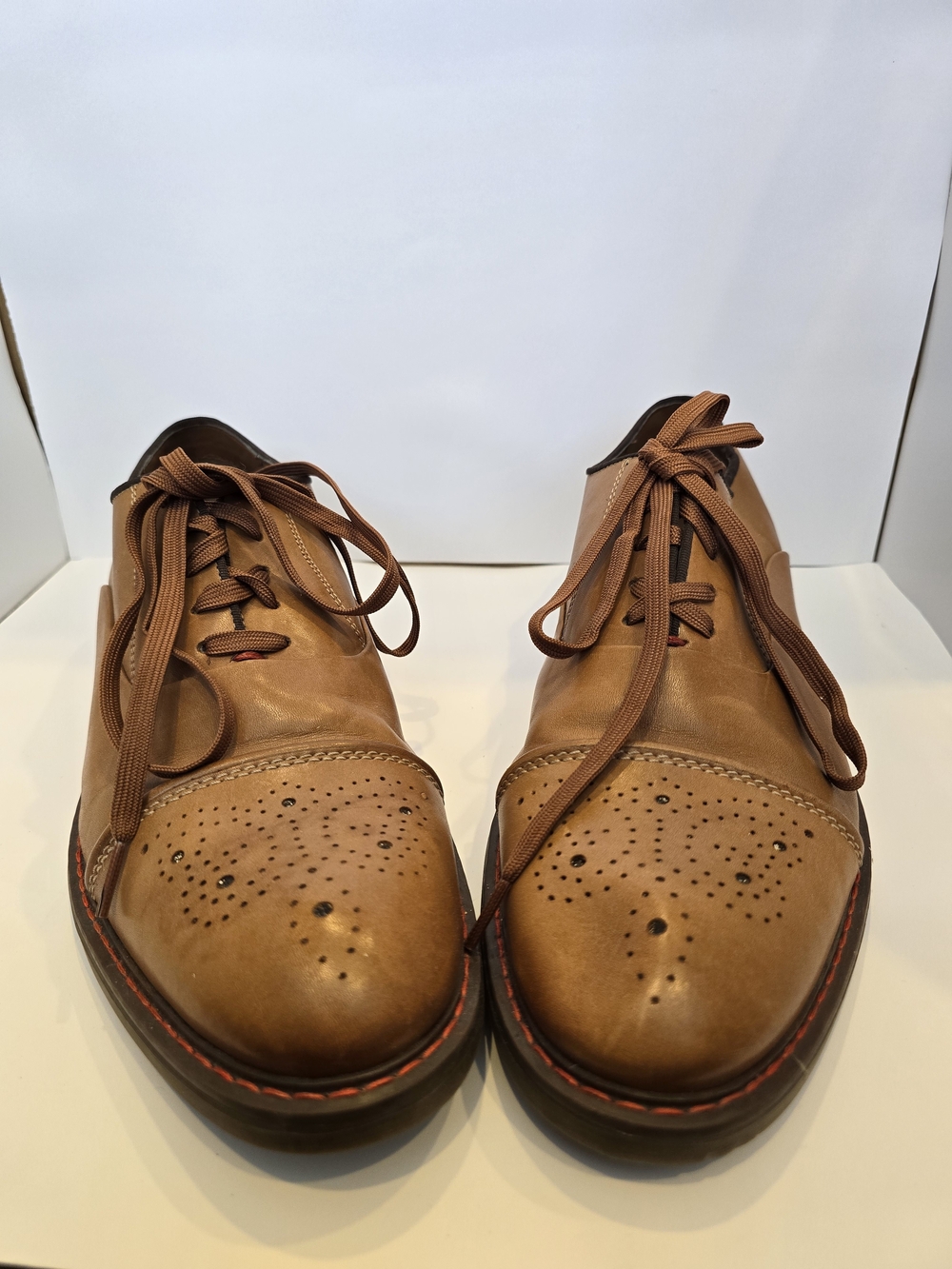 Stafford Brown Leather Wingtip Oxfords with Contrast Stitching